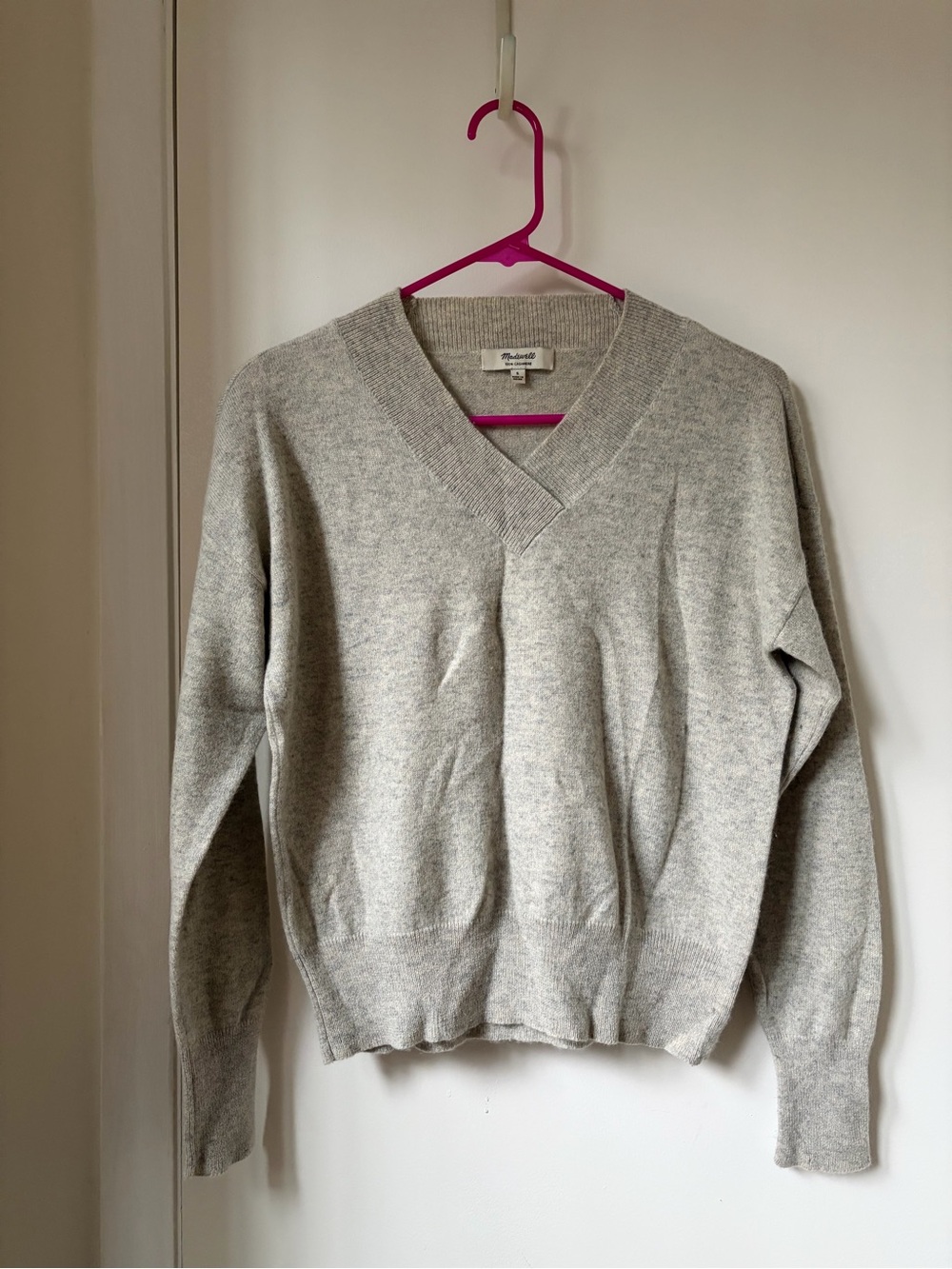 Madewell 100% Cashmere Cropped V-Neck Sweater - Light Gray Heather - size S